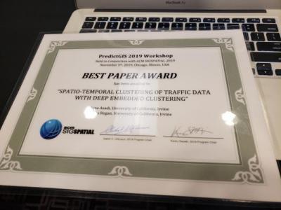 best paper reward at PredictGIS 2019 workshop
